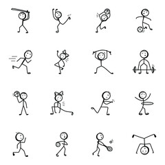 Games Doodle Stick Figure Icons 