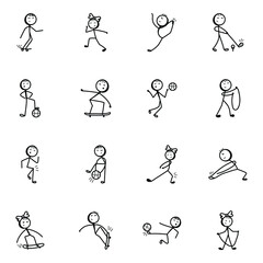 Sport Activities Hand Drawn Stick Figure Icons 