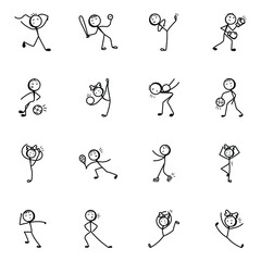 Game Activities Sketchy Stick Figure Icons 