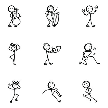 Music Activities Stick Figure Drawing Icons 