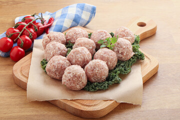 Raw pork meatball for cooking