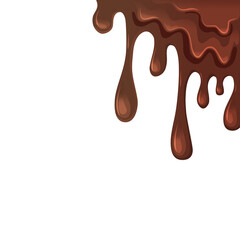 Dripping melted chocolates are isolated. Vector illustration of liquid chocolate cream or syrup. Draining brown liquid.