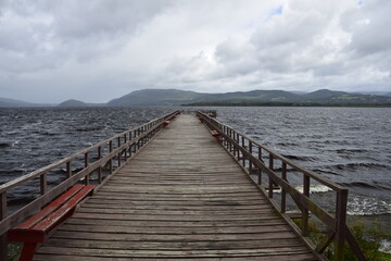 Pier over lake Huillinco, from which the naturalist Charles Darwin left, on his journey through different lakes, Chile