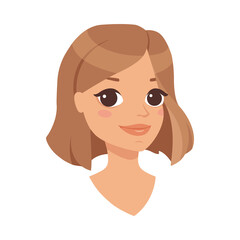 Pretty Woman Character Face with Short Haircut Smiling Vector Illustration