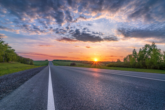 sunset beautiful scenery landscape and empty asphalt tarmac highway road