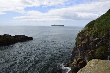 QUELLON CHILE. View of the rocky ocean coast