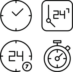 Clock time vector icons set isolated on white background