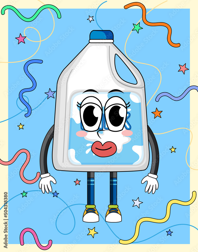 Poster Funny milk bottle cartoon character