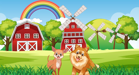 Set of different domestic animals in farm