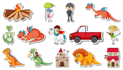 Fototapeta premium Sticker set of fantasy fairy tale cartoon characters