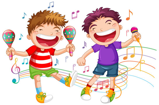 Two boys singing and dancing