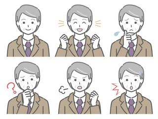 スーツの高齢男性の色々な表情