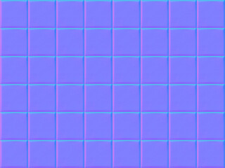 Normal map seamless texture of subway square tile pattern. Bump mapping of metro floor or wall. Brick background. Interior glossy mosaic grid with rectangle elements for 3d shaders and materials