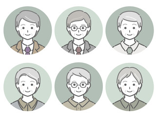 高齢男性の丸アイコンセット
