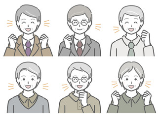 喜ぶ高齢男性の上半身セット