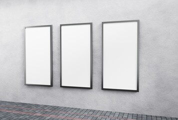 Vertical three white blank billboard poster outdoor with mockup