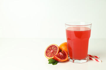 Concept of drink, red orange juice, space for text