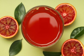 Concept of drink, red orange juice, top view