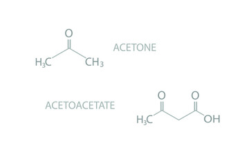 Acetone and acetoacetate molecular skeletal chemical formula.	