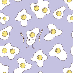 Seamless pattern with scrambled eggs. Children's cute print.