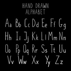 Fototapeta na wymiar Simple hand-drawn alphabet. English alphabet, marker style, doodle. For poster, card, prints, design, decoration.