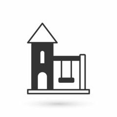 Grey Swing for kids summer games on playground icon isolated on white background. Outdoor entertainment equipment. Vector