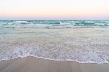 summer beach with sea water waves and sky horizon