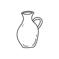 Hand drawn line art jug. Doodle clay pottery. Isolated vector illustration 
