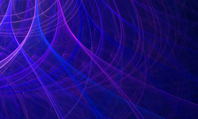 Geometric multilayered pattern with tiny wires net and mixed curves and lines. Digital 3d screen, wallpaper or background in vivid blue violet pink mixed hues. Great as cover print for electronics. 