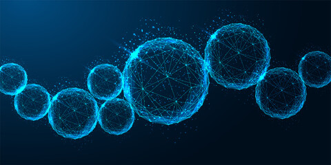 Futuristic glowing connection, network spheres web banner concept on dark blue background