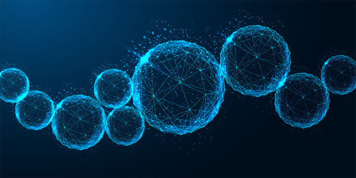 Futuristic Glowing Connection, Network Spheres Web Banner Concept On Dark Blue Background