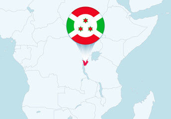 Africa with selected Burundi map and Burundi flag icon.
