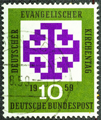 GERMANY - CIRCA 1959: a stamp printed in the Germany shows Synod Emblem, Meeting of German...