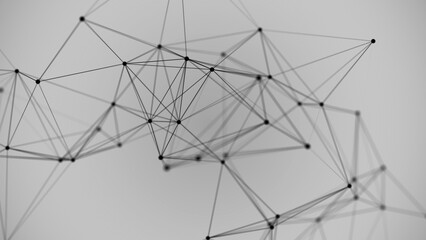 Naklejka premium Network connection technology. Abstract grey background with points and lines. Digital futuristic backdrop. Big data visualization. 3D rendering.