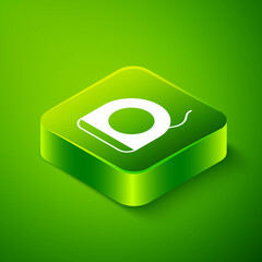 Isometric Dental floss icon isolated on green background. Green square button. Vector