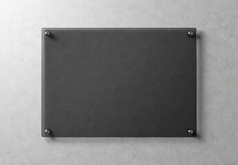 Fototapeta premium Transparent glass sign plate on wall mockup. Template of a blank plastic business signboard on concrete texture. 3D rendering