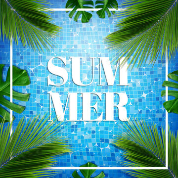 summer backgroundwith tropical leaf and summer title
