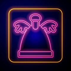 Glowing neon Angel icon isolated on black background. Merry Christmas and Happy New Year. Vector