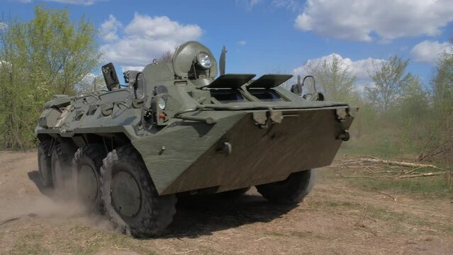 BTR-80 driving over rough terrain