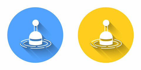 White Fishing float in water icon isolated with long shadow background. Fishing tackle. Circle button. Vector
