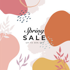 Spring sale social media square template. Social media post template for digital marketing and sales promotion on spring holidays.