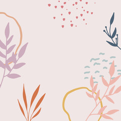 Tropic pattern. Collection of tropical backgrounds in simple minimal flat style with jungle plants banana, palm, monstera leaves, bright liquid shapes and grunge dot textures