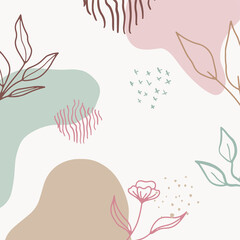 Naklejka premium Banner background of creative minimalist hand draw illustrations floral outline lily pastel biege simple circle shape for wall decoration, postcard or brochure cover design, banner beauty web