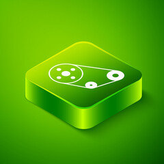 Isometric Timing belt kit icon isolated on green background. Green square button. Vector