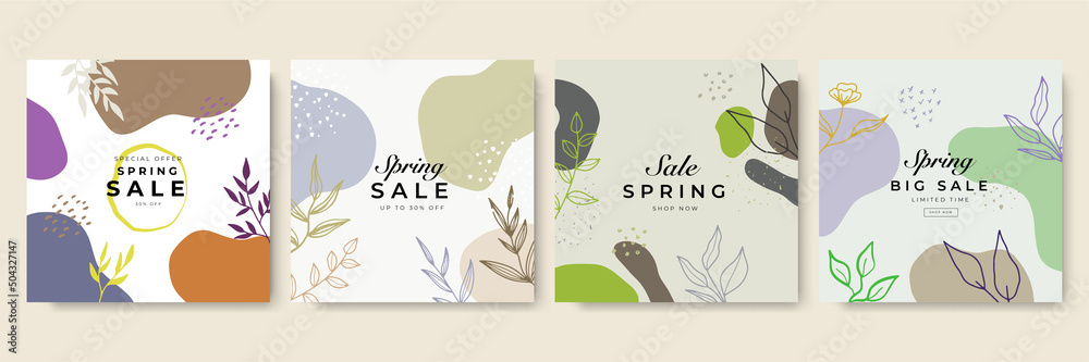 Aufkleber floral flower boho minimal post square templates for social media. vector abstract shapes vertical b