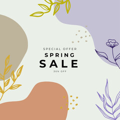 Beautiful Spring sale hand drawn colorful post design template