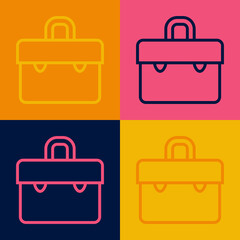 Pop art line Briefcase icon isolated on color background. Business case sign. Business portfolio. Vector