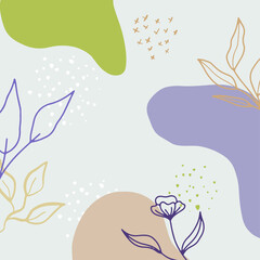 Fototapeta na wymiar Spring summer fall season card of hand drawn cute flowers