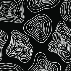 Abstract tree rings pattern. Vector topographic map concept. Seamless background. Thin black lines on white background.