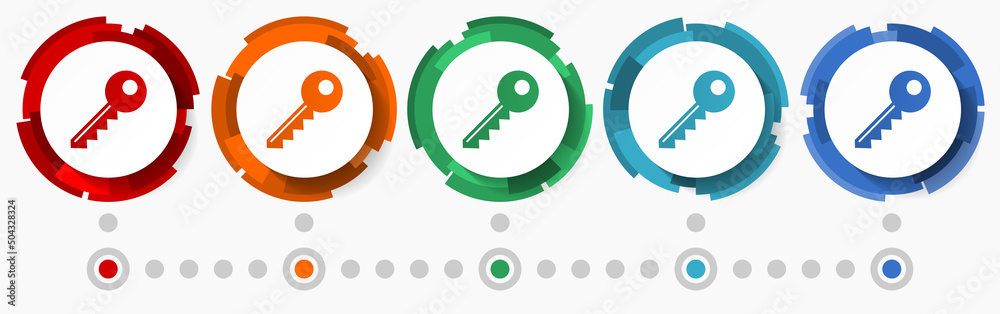 Leinwandbilder Key, access concept vector icon set, modern design abstract web buttons i n 5 color options, infographic template